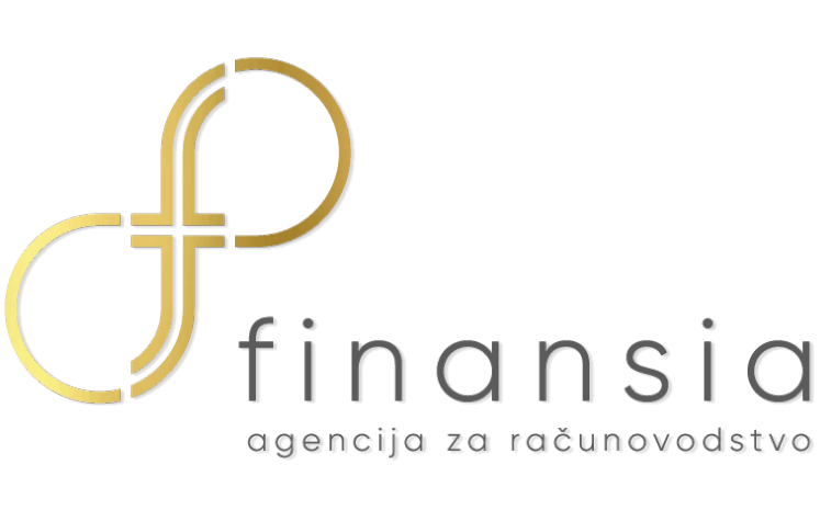Finansia company logo with a stylized letter "f" making infinity symbol in shades of gold and a name of the company in dark gray