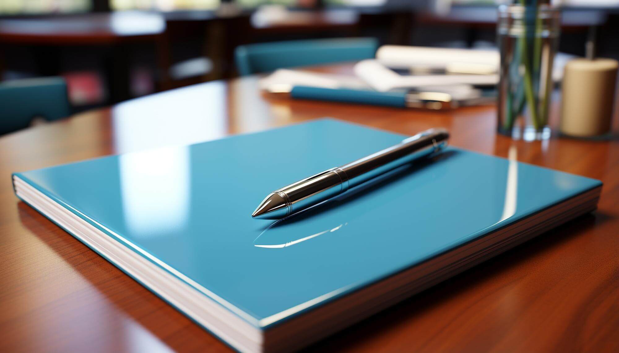 pen-on-a-notebook-on-wooden-desk-modern-office